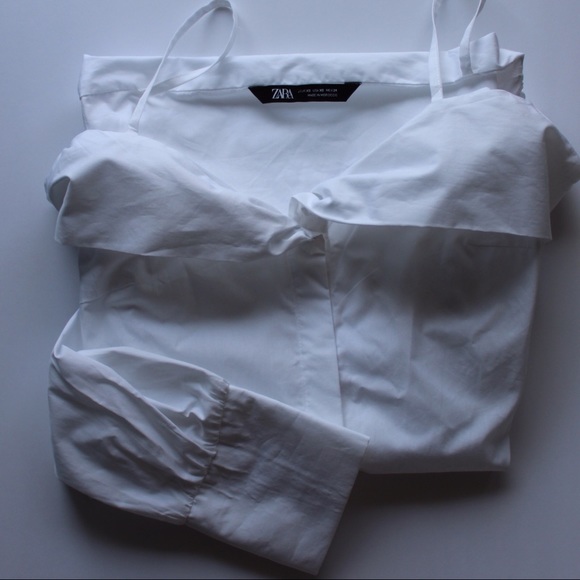 NWOT Zara Poplin Off the Shoulder Top X Small - Picture 7 of 8